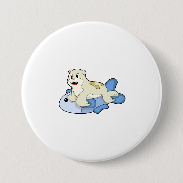 Seal with Fish 3 Inch Round Button (Front)