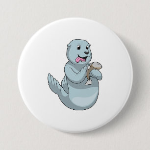 Seal with Fish 3 Inch Round Button