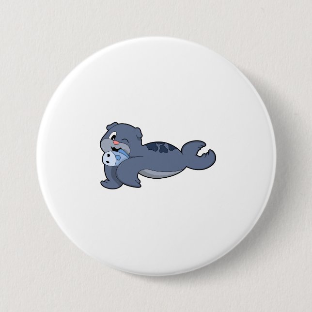 Seal with Fish (3).PNG 3 Inch Round Button (Front)