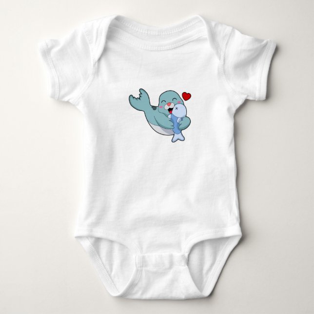 Seal with Fish Baby Bodysuit (Front)