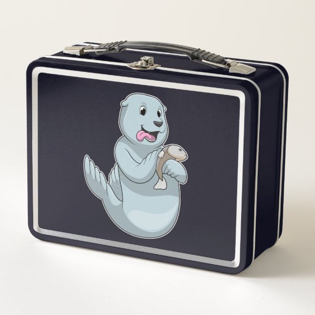 Seal with Fish Metal Lunch Box (Front)