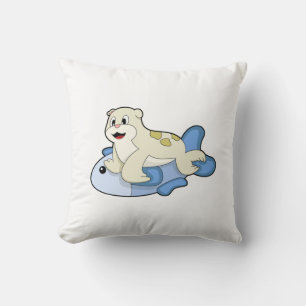 Seal with Fish Throw Pillow