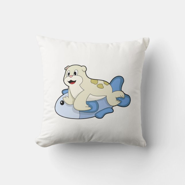 Seal with Fish Throw Pillow (Front)