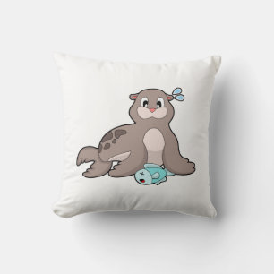 Seal with Fish Throw Pillow