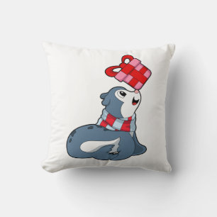 Seal with Gift Throw Pillow