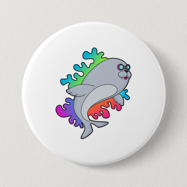 Seal with Glasses 3 Inch Round Button (Front)