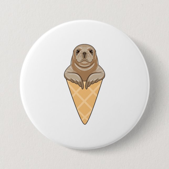 Seal with Ice cream cone 3 Inch Round Button (Front)