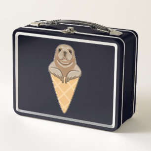 Seal with Ice cream cone Metal Lunch Box