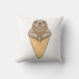 Seal with Ice cream cone Throw Pillow