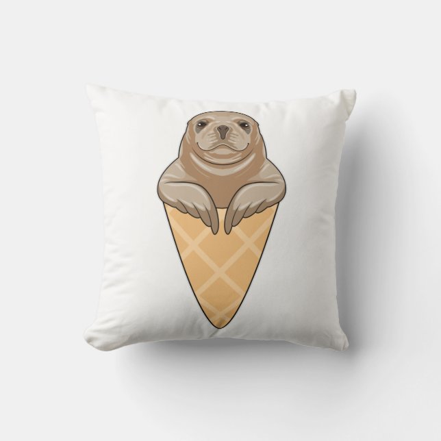 Seal with Ice cream cone Throw Pillow (Front)