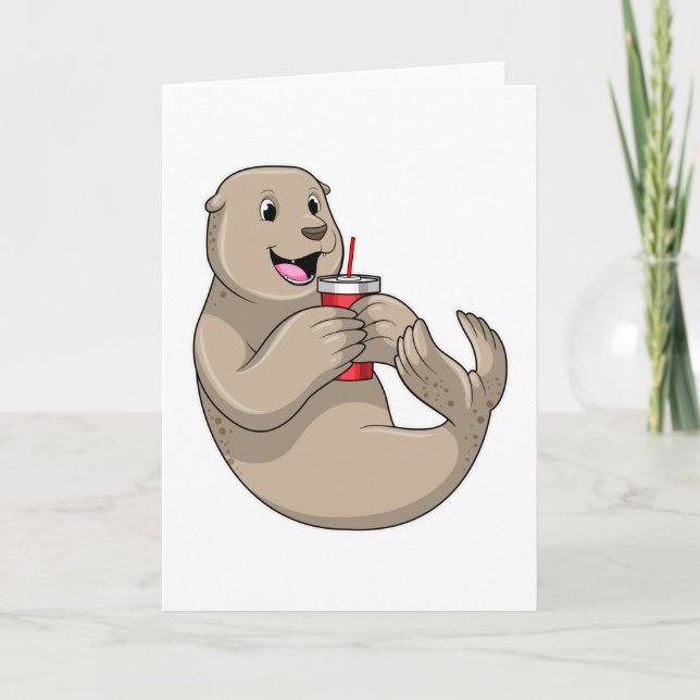 Seal with Mug with Straw Card (Front)