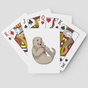 Seal with Mug with Straw Playing Cards