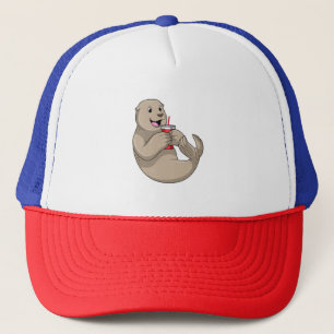 Seal with Mug with Straw Trucker Hat