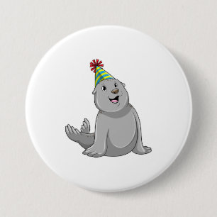 Seal with Party hat Party 3 Inch Round Button