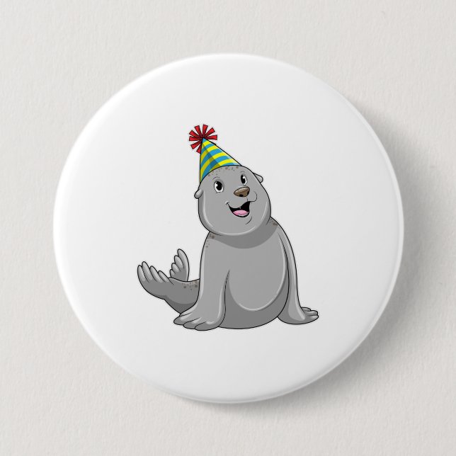 Seal with Party hat Party 3 Inch Round Button (Front)