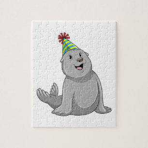 Seal with Party hat Party Jigsaw Puzzle
