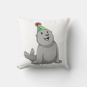 Seal with Party hat Party Throw Pillow