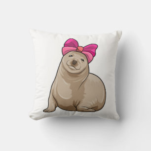 Seal with Ribbon Throw Pillow