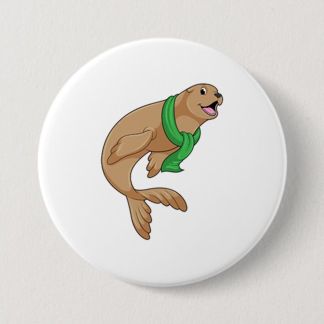 Seal with Scarf 3 Inch Round Button (Front)