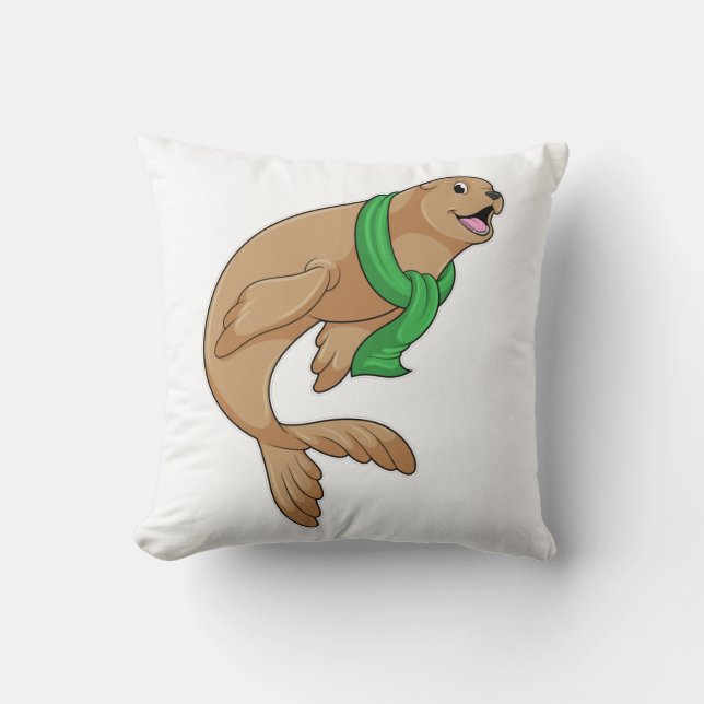 Seal with Scarf Throw Pillow (Front)