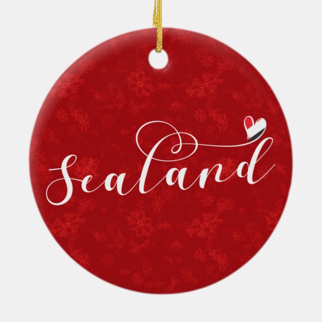 Sealand Flag In Heart, Principality of Sealand Ceramic Ornament (Back)