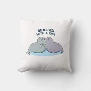 Sealed With A Kiss Funny Sea Lion Seal Pun Throw Pillow
