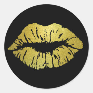Sealed with a Kiss Gold Lip Print Round Stickers