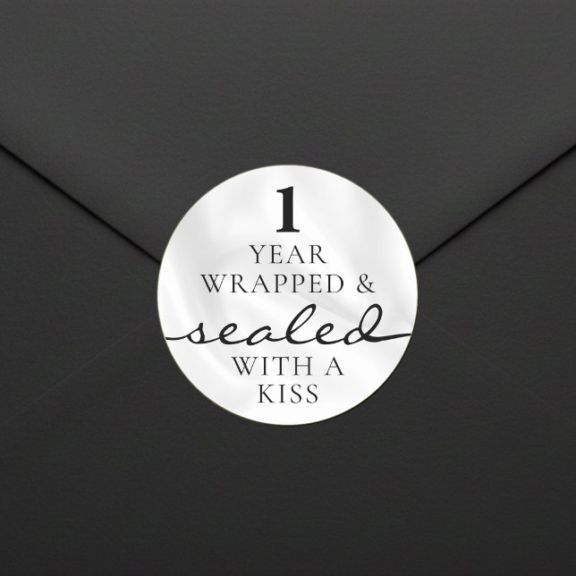 Sealed with a Kiss White 1st Birthday Anniversary Classic Round Sticker (Creator Uploaded)