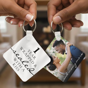 Sealed with a Kiss White 1st Birthday Anniversary Keychain