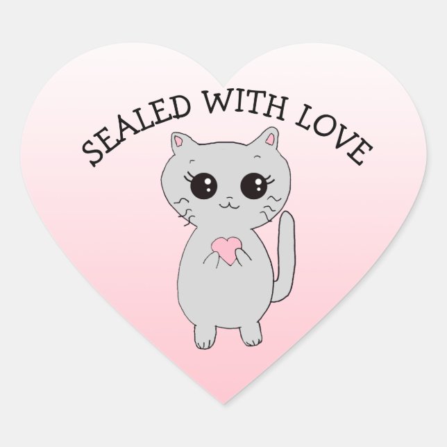 Sealed with Love Little Kitten with Heart Heart Sticker (Front)