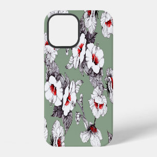 Sealess white-red flowers: green decor iPhone 12 case