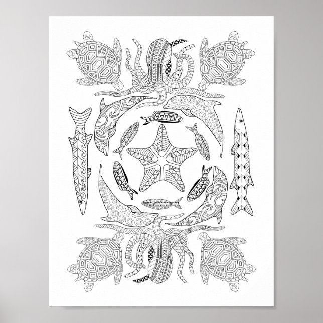 Sealife Adult Colouring Poster (Front)