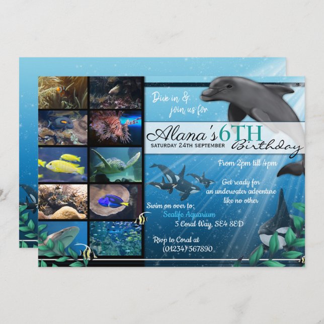 Sealife Aquarium Birthday Party Invitations (Front/Back)