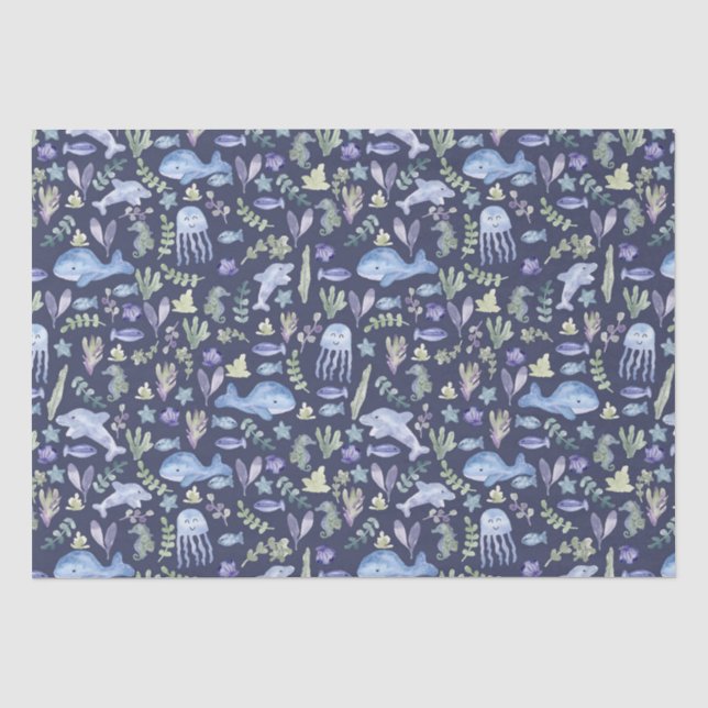 Sealife Modern Watercolor  Tissue Paper (Front)