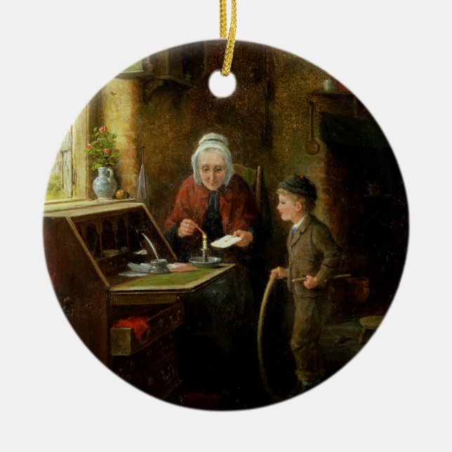 Sealing a Letter, 1890 (oil on panel) Ceramic Ornament (Front)