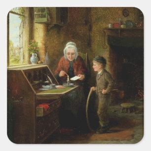 Sealing a Letter, 1890 (oil on panel) Square Sticker