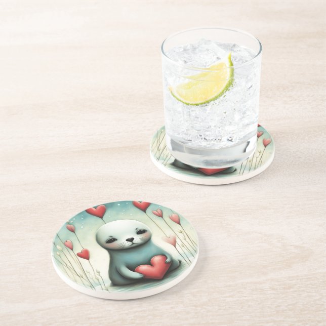 Sealion Love 1 Coaster (Side)