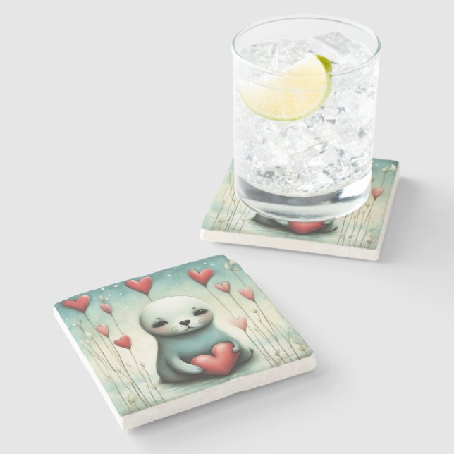 Sealion Love 1 Stone Coaster (Side)