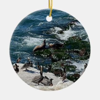 Seals and Birds Ceramic Ornament