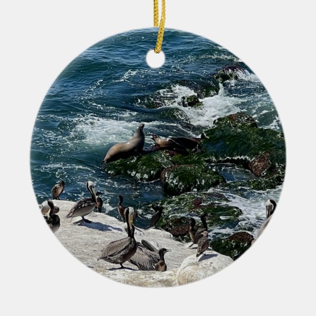 Seals and Birds Ceramic Ornament (Front)