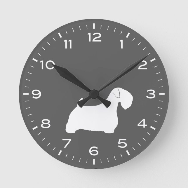 Sealyham Terrier Dog Breed Silhouette Round Clock (Front)