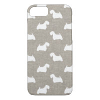 Sealyham Terrier Silhouettes Faux Linen Style