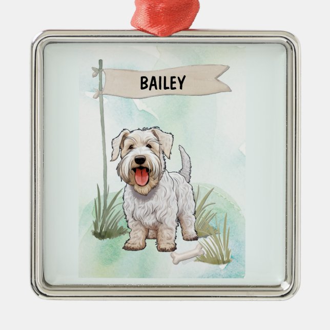 Sealyham Terrier Watercolor Personalized Dog Metal Ornament (Front)