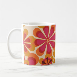Seamless 70s retro floral pattern with vintage dai coffee mug