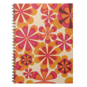 Seamless 70s retro floral pattern with vintage dai notebook