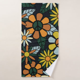 Seamless 70's retro hippie flowers pattern - Vinta Bath Towel