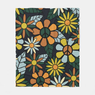 Seamless 70's retro hippie flowers pattern - Vinta Fleece Blanket