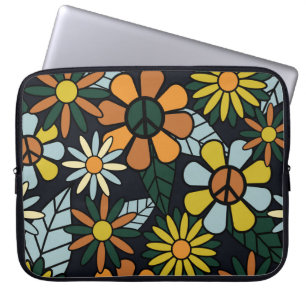 Seamless 70's retro hippie flowers pattern - Vinta Laptop Sleeve
