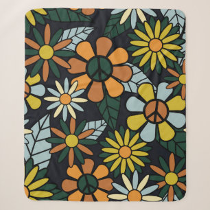Seamless 70's retro hippie flowers pattern - Vinta Sherpa Blanket