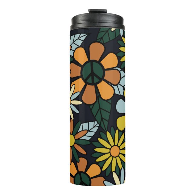 Seamless 70's retro hippie flowers pattern - Vinta Thermal Tumbler (Front)
